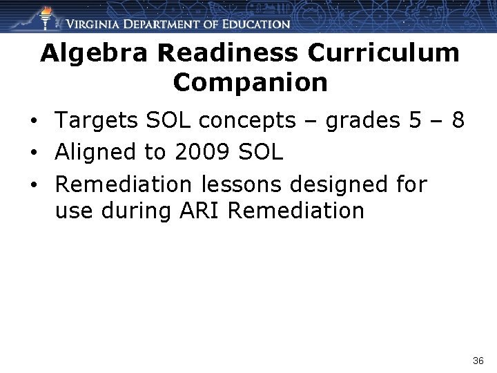Algebra Readiness Curriculum Companion • Targets SOL concepts – grades 5 – 8 •