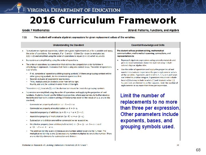 2016 Curriculum Framework Limit the number of replacements to no more than three per