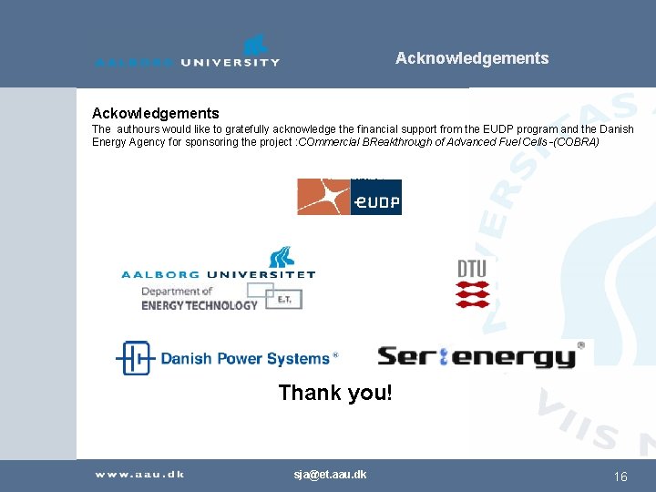 Acknowledgements Ackowledgements The authours would like to gratefully acknowledge the financial support from the