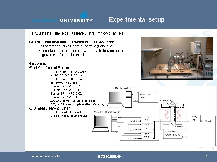 Experimental setup HTPEM heated single cell assembly, straight flow channels Two National Instruments based