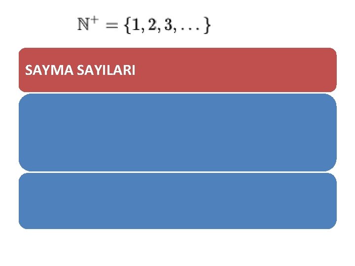 SAYMA SAYILARI Sayma sayıları boştan farklı bir kümenin elemanlarını azlık veya çokluk yönünden nitelemekten