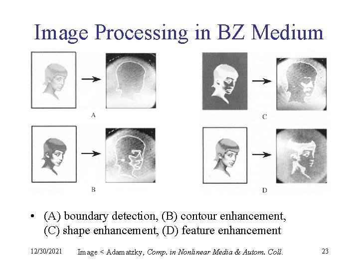 Image Processing in BZ Medium • (A) boundary detection, (B) contour enhancement, (C) shape
