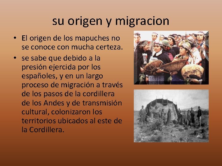 su origen y migracion • El origen de los mapuches no se conoce con