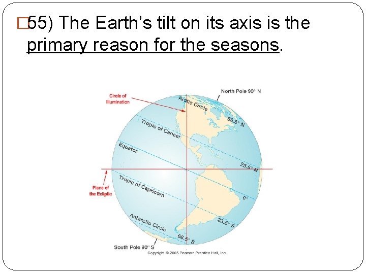 � 55) The Earth’s tilt on its axis is the primary reason for the