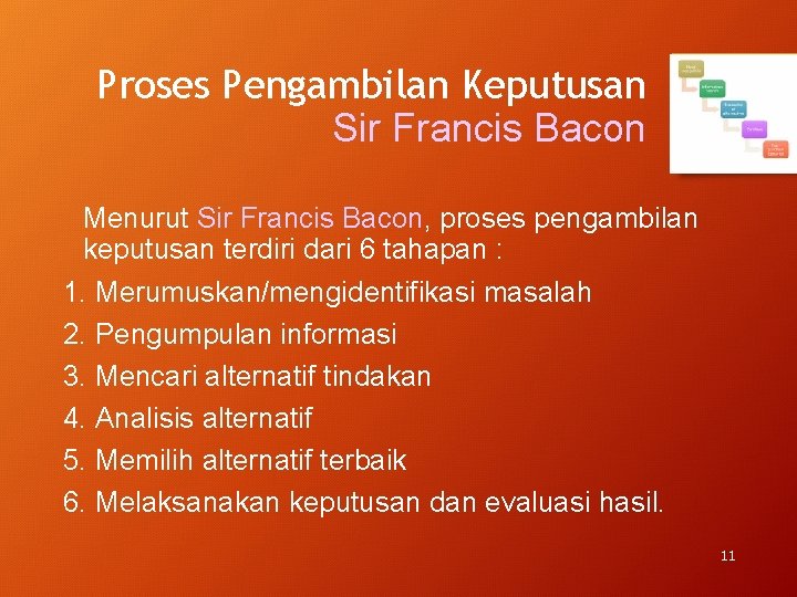 Proses Pengambilan Keputusan Sir Francis Bacon Menurut Sir Francis Bacon, proses pengambilan keputusan terdiri