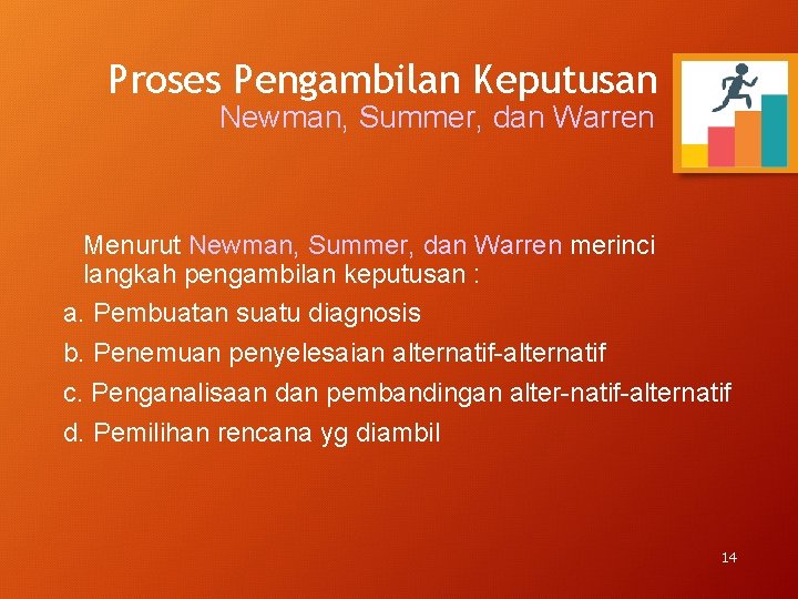 Proses Pengambilan Keputusan Newman, Summer, dan Warren Menurut Newman, Summer, dan Warren merinci langkah