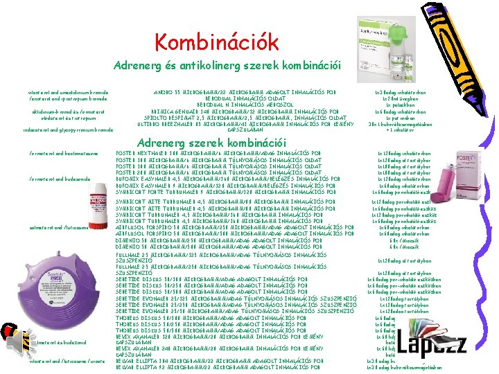 Kombinációk Adrenerg és antikolinerg szerek kombinációi vilanterol and umeclidinium bromide fenoterol and ipratropium bromide