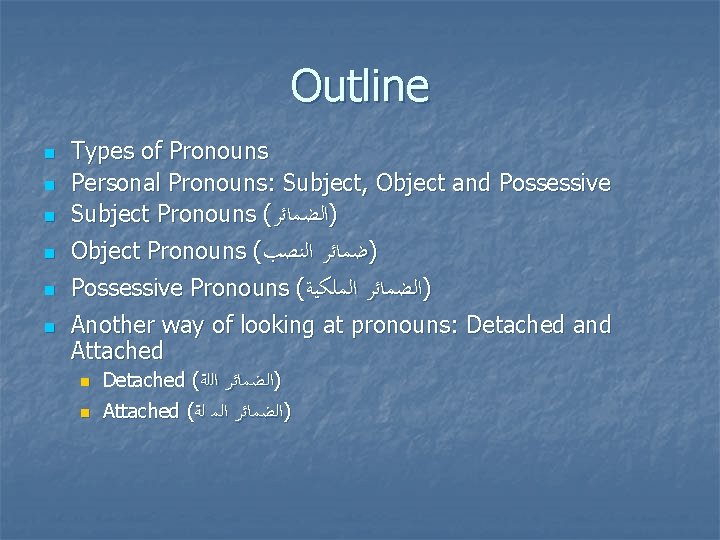 Outline n n n Types of Pronouns Personal Pronouns: Subject, Object and Possessive Subject