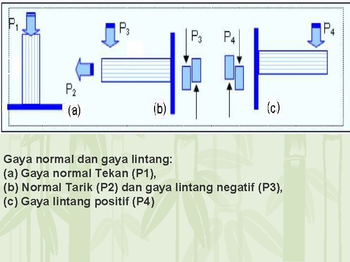 Gaya normal dan gaya lintang: (a) Gaya normal Tekan (P 1), (b) Normal Tarik