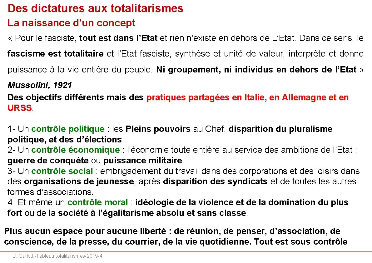 Des dictatures aux totalitarismes La naissance d’un concept « Pour le fasciste, tout est