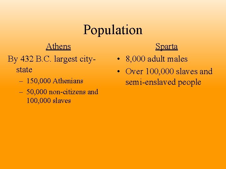 Population Athens By 432 B. C. largest citystate – 150, 000 Athenians – 50,