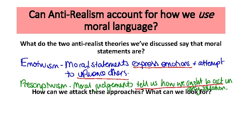 Can Anti-Realism account for how we use moral language? What do the two anti-realist