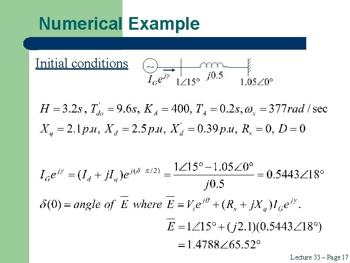 Numerical Example Initial conditions ~ Lecture 33 – Page 17 