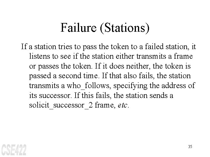 Failure (Stations) If a station tries to pass the token to a failed station,