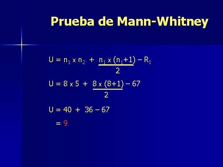 Prueba de Mann-Whitney U = n 1 x n 2 + n 1 x