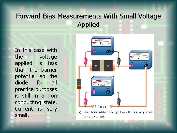 Forward Bias Measurements With Small Voltage Applied In this case with the voltage applied