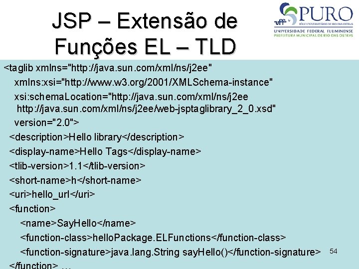 JSP – Extensão de Funções EL – TLD <taglib xmlns="http: //java. sun. com/xml/ns/j 2