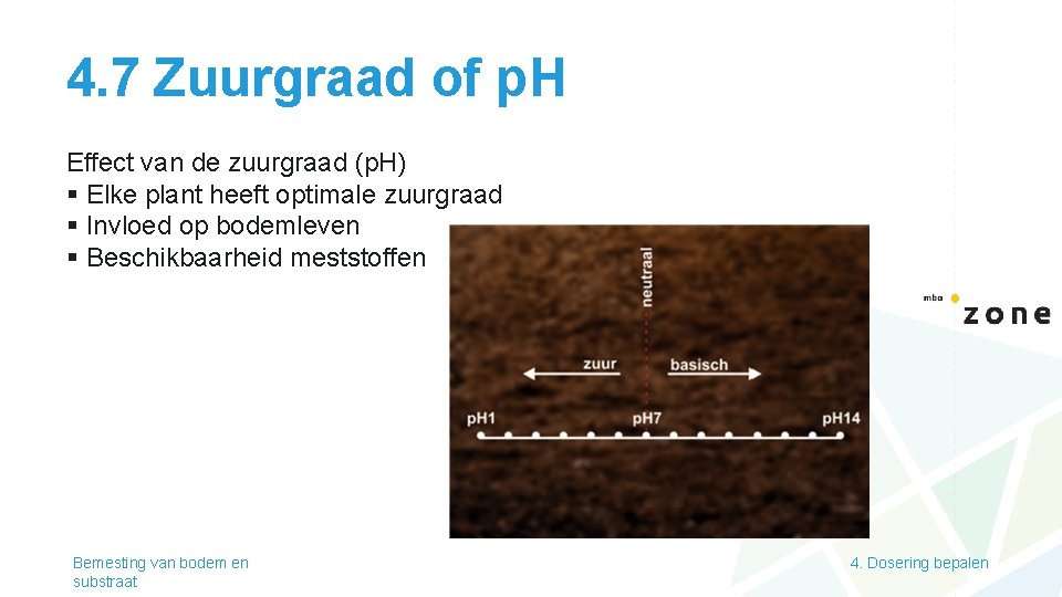 4. 7 Zuurgraad of p. H Effect van de zuurgraad (p. H) § Elke