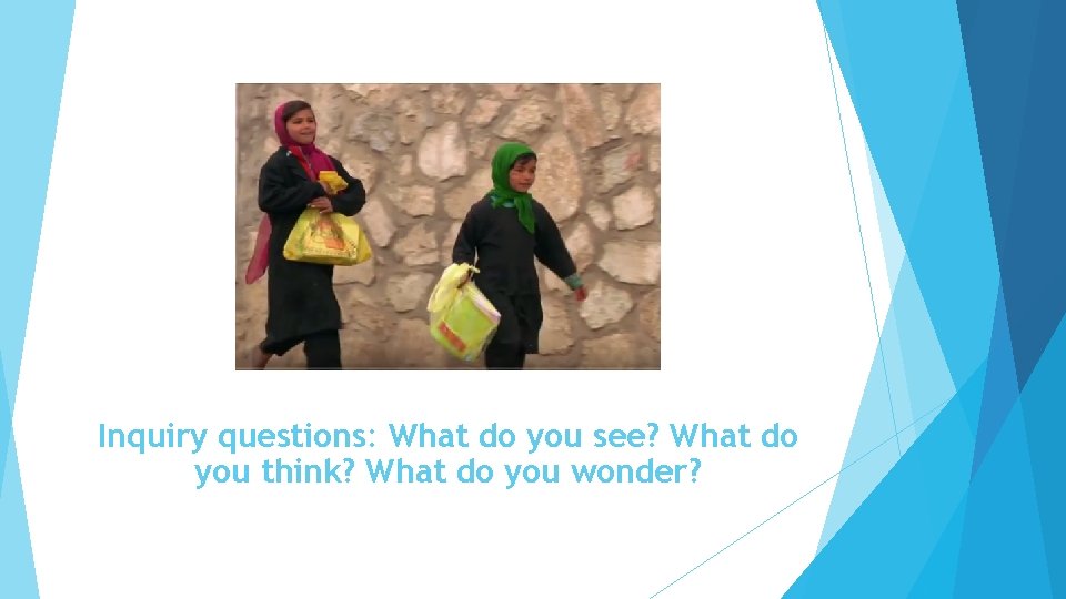 Inquiry questions: What do you see? What do you think? What do you wonder?