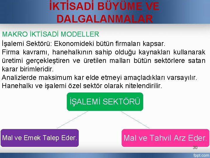 İKTİSADİ BÜYÜME VE DALGALANMALAR MAKRO İKTİSADİ MODELLER İşalemi Sektörü: Ekonomideki bütün firmaları kapsar. Firma