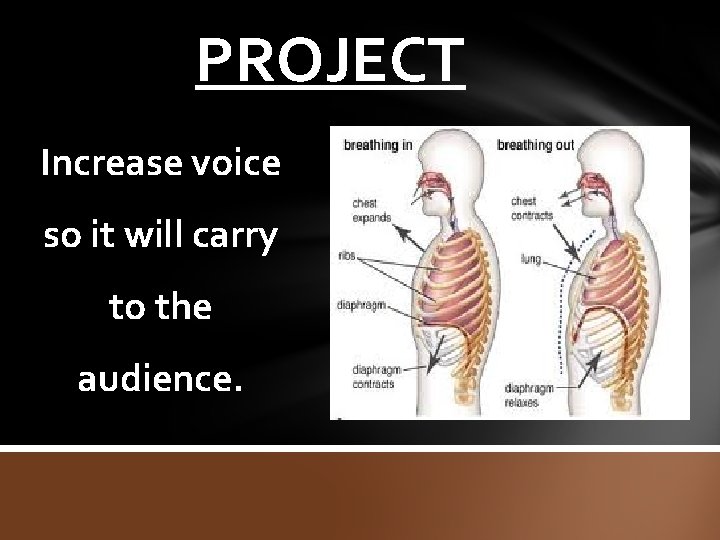 PROJECT Increase voice so it will carry to the audience. 