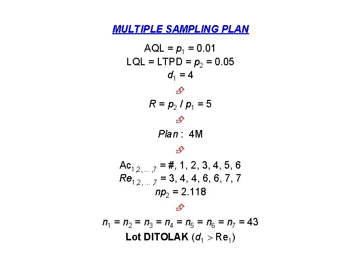 MULTIPLE SAMPLING PLAN AQL = p 1 = 0. 01 LQL = LTPD =