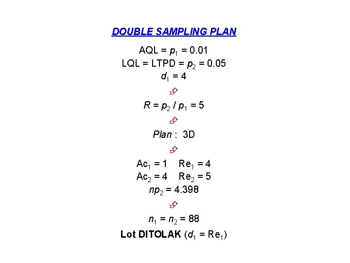 DOUBLE SAMPLING PLAN AQL = p 1 = 0. 01 LQL = LTPD =