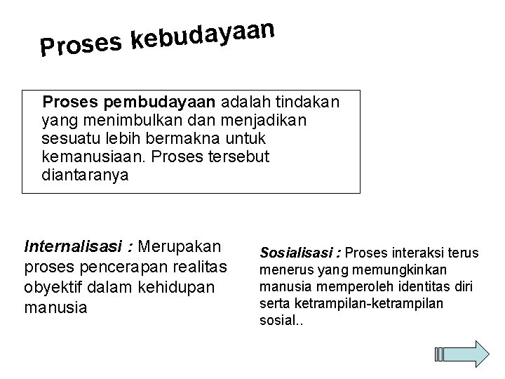 n a a y a d u b Proses ke Proses pembudayaan adalah tindakan