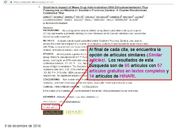 Al final de cada cita, se encuentra la opción de artículos similares (Similar articles).