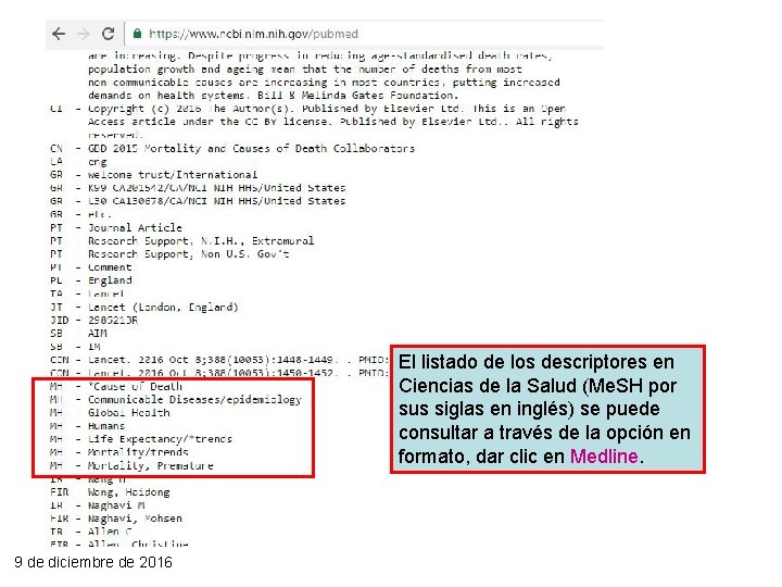 El listado de los descriptores en Ciencias de la Salud (Me. SH por sus