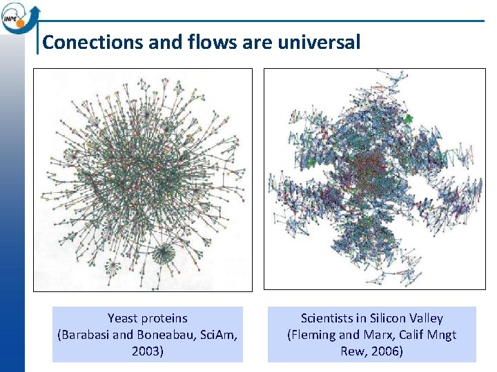 Conections and flows are universal Yeast proteins (Barabasi and Boneabau, Sci. Am, 2003) Scientists