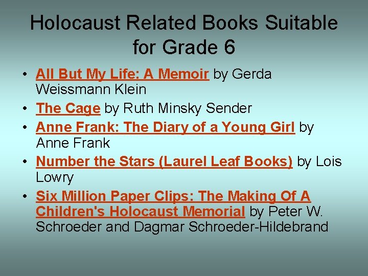 Holocaust Related Books Suitable for Grade 6 • All But My Life: A Memoir