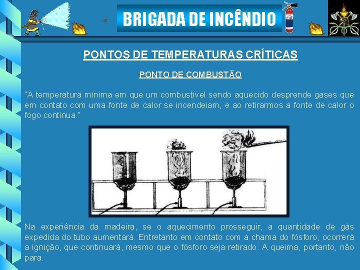 BRIGADA DE INCÊNDIO PONTOS DE TEMPERATURAS CRÍTICAS PONTO DE COMBUSTÃO “A temperatura mínima em