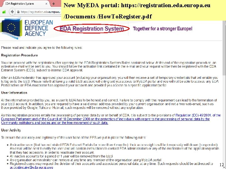 My. EDAkatalogizaci portal: https: //registration. eda. europa. eu Úřad pro obrannou. New standardizaci, a