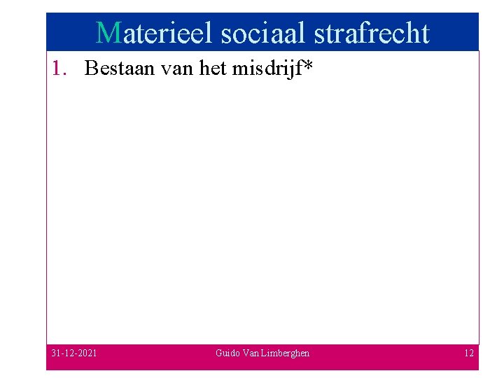 Materieel sociaal strafrecht 1. Bestaan van het misdrijf* 31 -12 -2021 Guido Van Limberghen