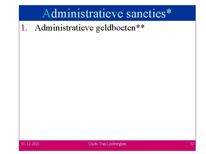 Administratieve sancties* 1. Administratieve geldboeten** 31 -12 -2021 Guido Van Limberghen 32 