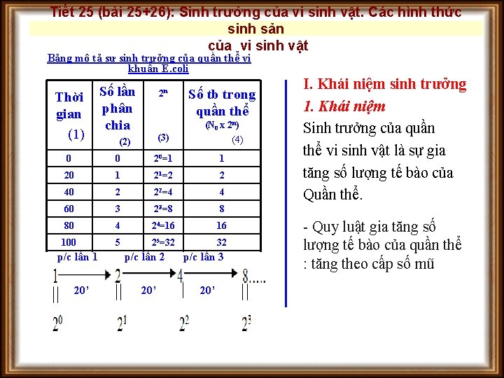 Tiết 25 (bài 25+26): Sinh trưởng của vi sinh vật. Các hình thức sinh