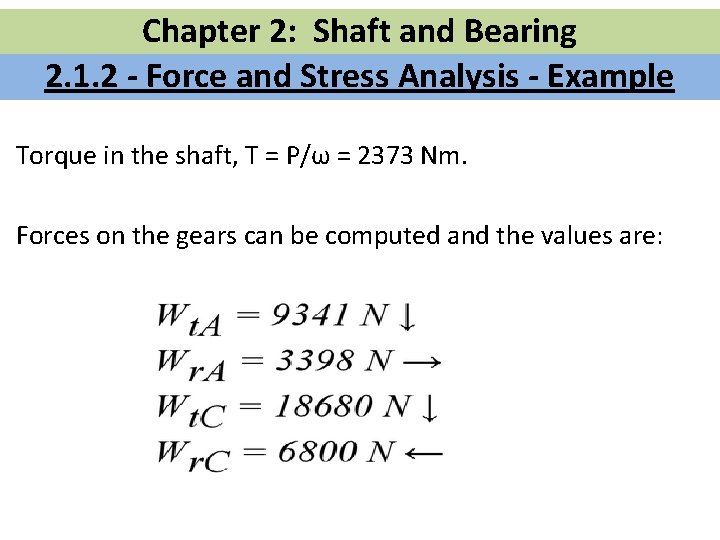 Chapter 2: Shaft and Bearing 2. 1. 2 -Chapter Force and 2: Stress Analysis