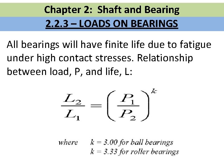 Chapter 2: Shaft and Bearing 2. 2. 3 – LOADS ON BEARINGS All bearings