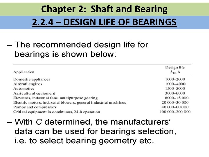 Chapter 2: Shaft and Bearing 2. 2. 4 – DESIGN LIFE OF BEARINGS 