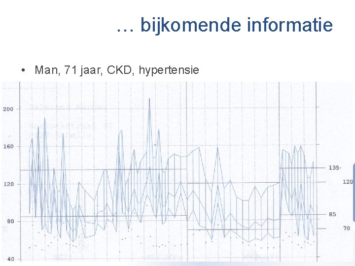 … bijkomende informatie • Man, 71 jaar, CKD, hypertensie • Toegenomen vermoeidheid de laatste