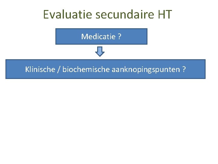 Evaluatie secundaire HT Medicatie ? Klinische / biochemische aanknopingspunten ? 