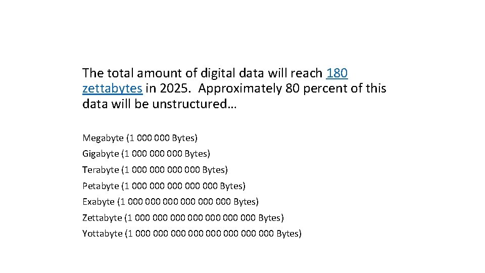 The total amount of digital data will reach 180 zettabytes in 2025. Approximately 80