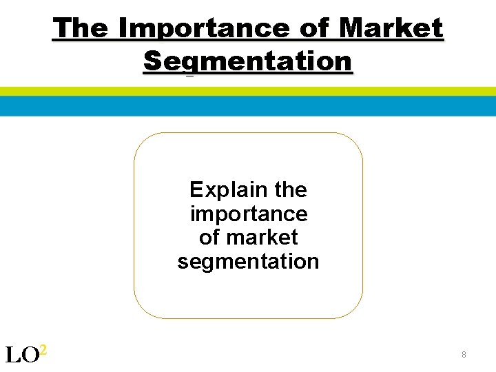 The Importance of Market Segmentation Explain the importance of market segmentation LO 2 8