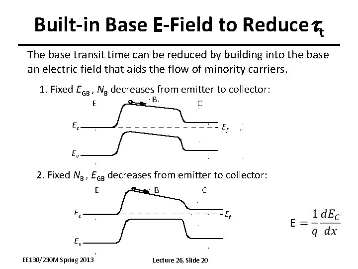 Built-in Base E-Field to Reducett The base transit time can be reduced by building Built-in Base E-Field to Reducett The base transit time can be reduced by building