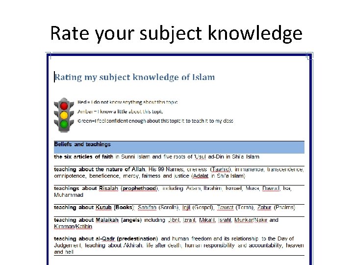 Rate your subject knowledge 