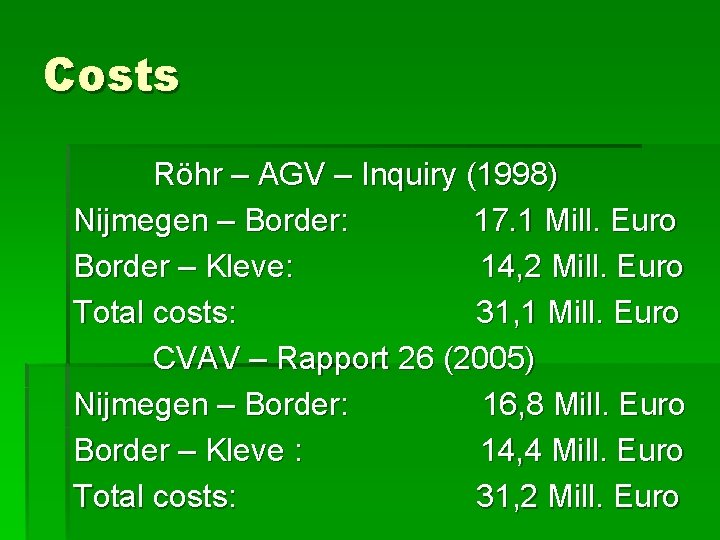 Costs Röhr – AGV – Inquiry (1998) Nijmegen – Border: 17. 1 Mill. Euro Costs Röhr – AGV – Inquiry (1998) Nijmegen – Border: 17. 1 Mill. Euro