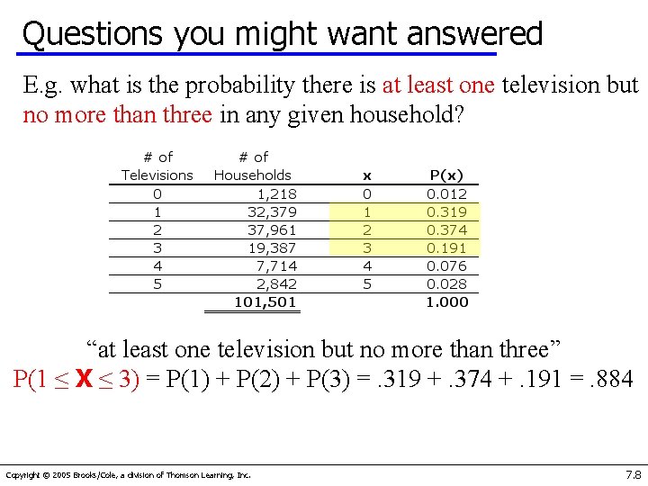 Questions you might want answered E. g. what is the probability there is at