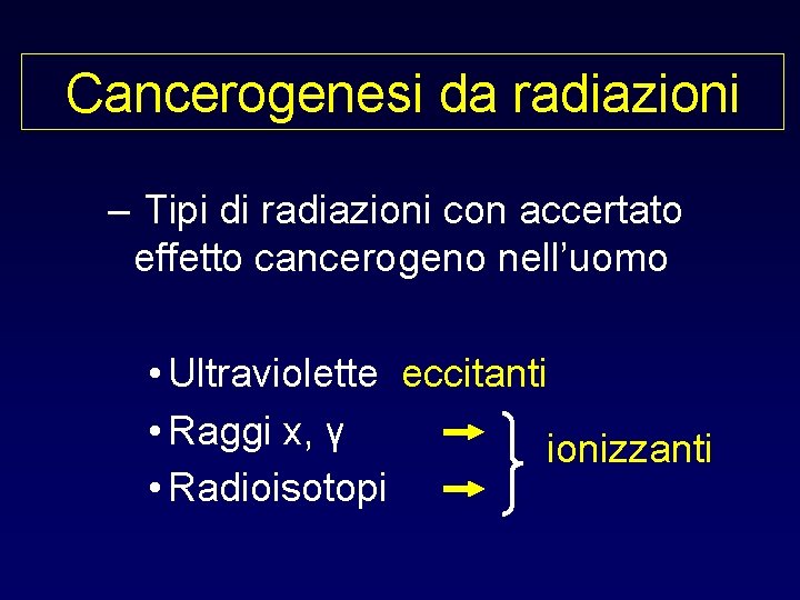 Cancerogenesi da radiazioni – Tipi di radiazioni con accertato effetto cancerogeno nell’uomo • Ultraviolette