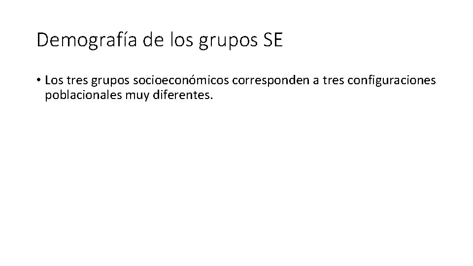 Demografía de los grupos SE • Los tres grupos socioeconómicos corresponden a tres configuraciones